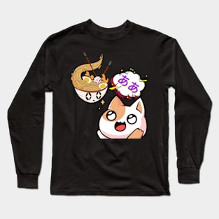 funny scared cute cat  about losing a bowl of ramen Long Sleeve T-Shirt